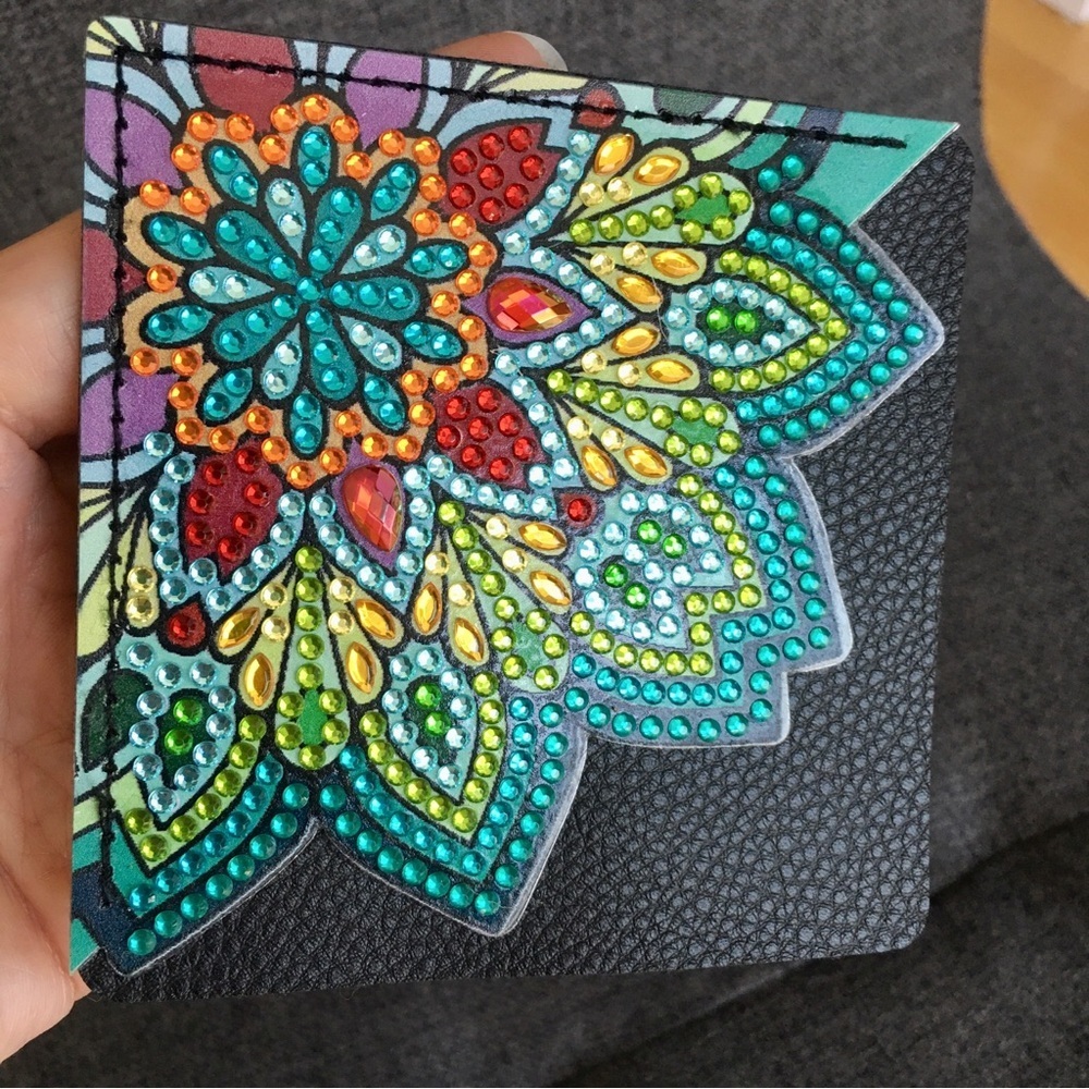 Diamond Art Lotus Flower Corner Bookmark, Colorful, Sparkly, Bling (TEAL) - Picture 6 of 17